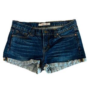 J Brand dark denim Santiago Jean denim shorts w/ bottom cuff and fray 26